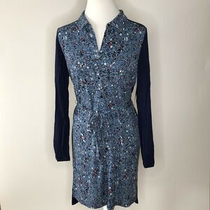 Bass Womens Dress NEW Small Blue Floral Stretchy V Neck